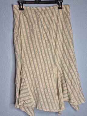 Necessary Objects Cream Skirt with Sage Stripes and Coral Dots